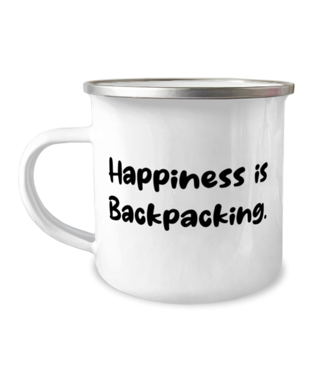 Cool Backpacking Gifts, Happiness is Backpacking, Inspire Birthday 12oz Camper Mug Gifts For Friends From Friends, Joke, Present, Funny gift ideas, Gag gifts, White elephant