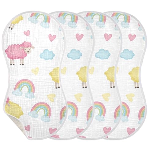 MCHIVER Sheep Rainbow Hearts Baby Burp Cloths Cotton Washcloths Super Soft Absorbent Burping Rags for Baby Boys Girl Burpy Cloth Bib 1 Pack3