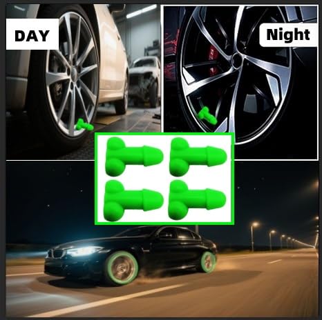 Glow-in-The-Dark Valve Stem Caps – 4-Pack Funny Wheel Accessories, Airtight, Rustproof, Dustproof & Waterproof Caps for Cars, Bikes, Trucks, Motorcycles – Universal Fit(Green)