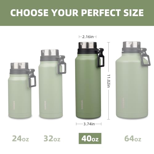 Image of BJPKPK 40oz Large Insulated Water Bottle with Handle, Stainless Steel | Leak-Proof BPA-Free Large Water Bottle, Stainless Steel Vacuum Insulated Bottle for Gym, Work, Outdoor & Everyday Use