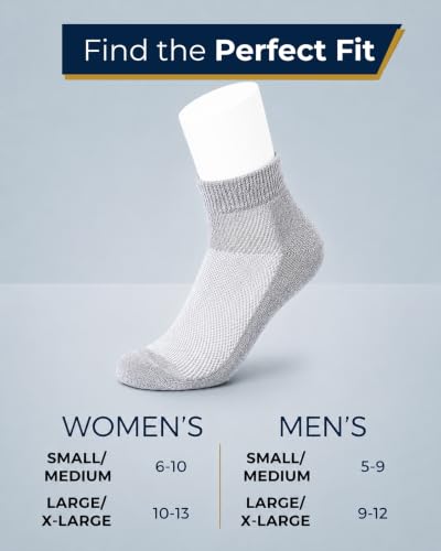 Image of Pembrook Ankle Diabetic Socks for Women & Men | 6 Pairs | Wide Non Binding Socks Quarter Length | Edema Neuropathy Socks