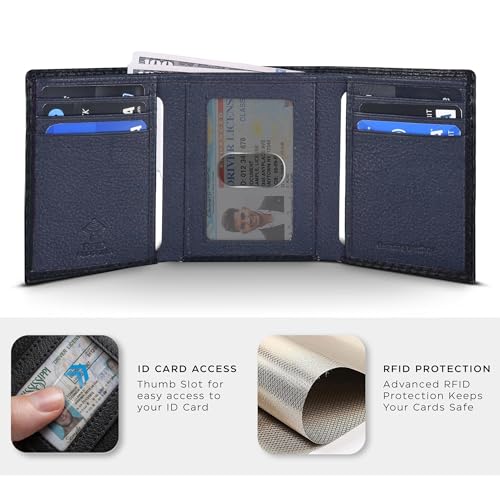 Image of Tri fold Leather Wallet for Men with RFID | Slim Wallets for Men with 1 ID and 6 Credit card slots | Front Pocket Minimalist