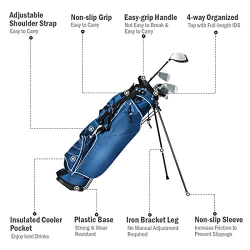 Tangkula Golf Stand Bag Lightweight Organized Golf Bag Easy Carry Shoulder Bag With 4 Way Dividers And 4 Pockets For Extra Storage Sunday Golf Bag, Blue (Blue) #TOP7