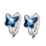 EPIRORA Pendientes de aro de plata para mujer, delicados aretes de aro pequeños | hipoalergénicos con circonita cúbica azul, aretes de mariposa para regalos de joyería para mujeres y niñas,
