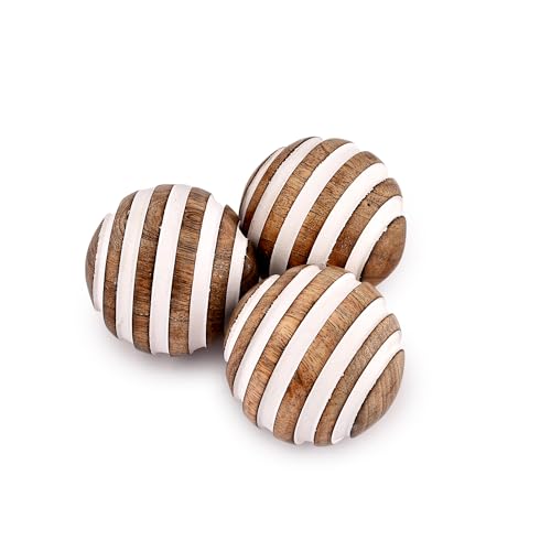 NIRMAN Decorative Balls Mango Wood for Centerpiece or Individual Use Ideal for Use in Living, Dining Room, Coffee Table (3
