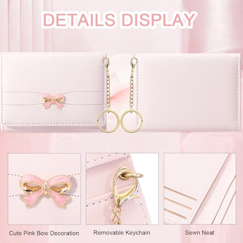 Image of Sunwel Fashion Cute Coquette Bow Wallet with Key-chain Aesthetic Card Holder ID Window for Women Girls (392PINK)