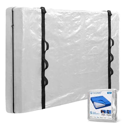 TICONN Mattress Bags for Moving, Heavy Duty Full Mattress Cover Storage Bag with Full-Around Handle and Adjustable Buckles (Clear, Full) Clear Full