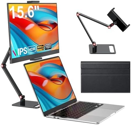 ZSCMALLS Portable Monitor, 15.6" FHD 1080P IPS Laptop Screen Extender with Adjustable Stand
