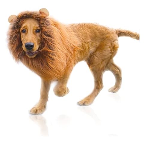 Lion Mane Wig for Dog Costume with Ears Pet Adjustable Cosplay Holiday Photo Shoots Party Fancy Lion Hat Party Activity Light Brown Cover
