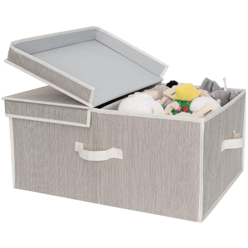 StorageWorks 55L Storage Bin Decorative Closet Storage Box with Double-Open Lid, Mixing of Gray, Brown & Beige, Bamboo Style, Extra Large