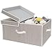 StorageWorks 65L Storage Box Cloth Box with Double-Open Lid and Strong Cotton Rope Handle, Mixing of Gray, Brown & Beige, Bamboo Style, Jumbo