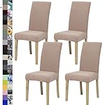 Dining Chair Cover,Dining Room Chair Covers Set of 4,Jacquard Stretch Kitchen Chair Cover,Detachable Washable Dining Chair Cover,Parsons Chair Slipcovers Protective,for Home,Restaurant,Banquet(Khaki)