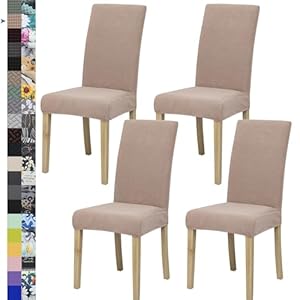 Dining Chair Cover,Dining Room Chair Covers Set of 4,Jacquard Stretch Kitchen Chair Cover,Detachable Washable Dining Chair Cover,Parsons Chair Slipcovers Protective,for Home,Restaurant,Banquet(Khaki)