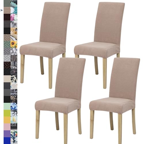 Dining Chair Cover,Dining Room Chair Covers Set of 4,Jacquard Stretch Kitchen Chair Cover,Detachable Washable Dining Chair Cover,Parsons Chair Slipcovers Protective,for Home,Restaurant,Banquet(Khaki)