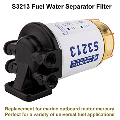 S3213 Fuel Filter Marine Fuel Water Separator With 3/8" Barb X 1/4" Npt Brass Fitting Replacement For Marine Outboard Motor Mercury, Replaces# 35-60494-1, S3213, 18-7932-1, 18-17928, 35-809097 #TOP2