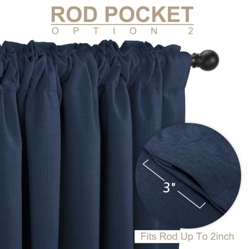 Image of Faux Linen Total Blackout Curtains for Bedroom 96 Inch Long Midnight Blue