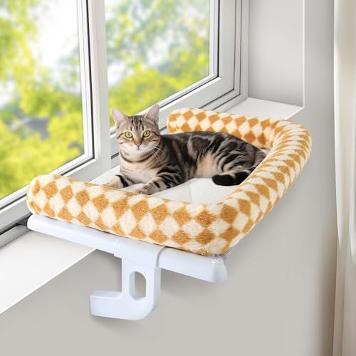 GUUSII HOME Amaca per Gatti da Finestra Cuccia Gatto Morbida da Interno Letto Regolabile Cucce Trespolo Facile da Montare e Spostare per Comodino Robusta 56 * 38cm Sostenere Fino a 18kg(Marrone,S)