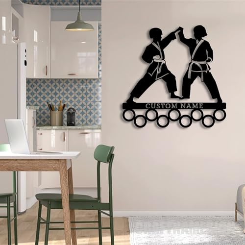 Ineidolin Custom Karate Metal Medal Hanger, Karate Led Wall Hanging Decorative Art, Metal Medal Rack, Custom Name Medal Hanger, Karate Club Decor, Medal Holder Display Rack for Award and Ribbon