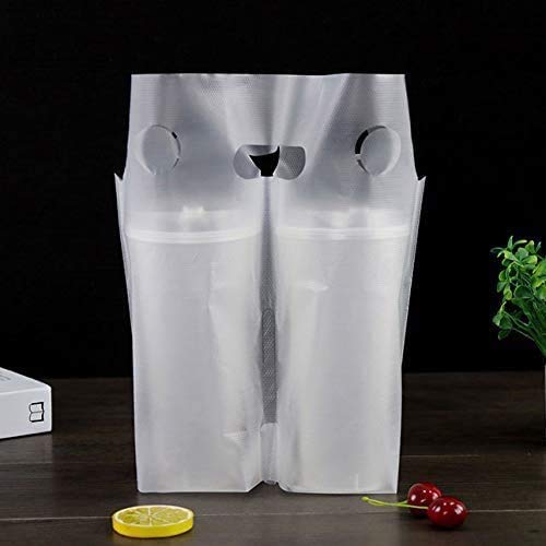 Clear Handle Drink Drinking Poly Plastic Packaging Bags,Drink Carriers For Delivery Take Out Cup Holder Bar Restaurant Coffee Shop Supplies Cup Carrier (100Pack (26*30)) #TOP29