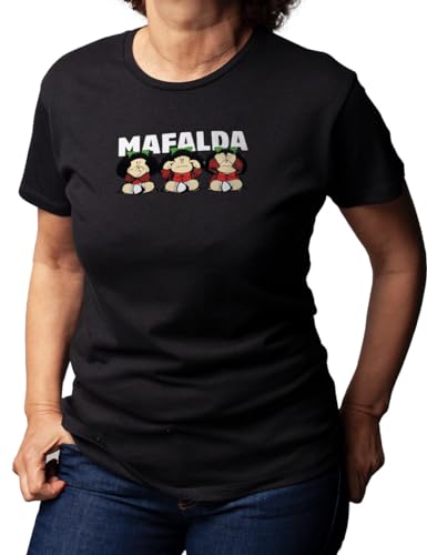 Camisetas EGB Camiseta Chica Quino - Mafalda - Ochenteras 80´s Retro Comic Tallas Especiales (Negro, XL)