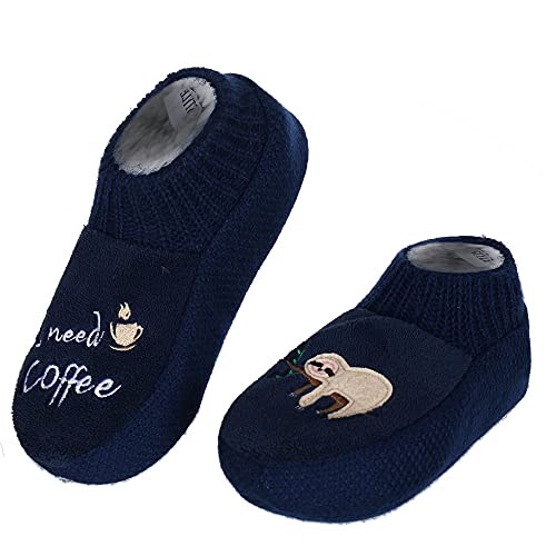 Women's Slipper Socks Winter Warm Knit Super Soft Plush Cozy Non Skid Fleece-Lined Sloth Indoor Socks with Saying2