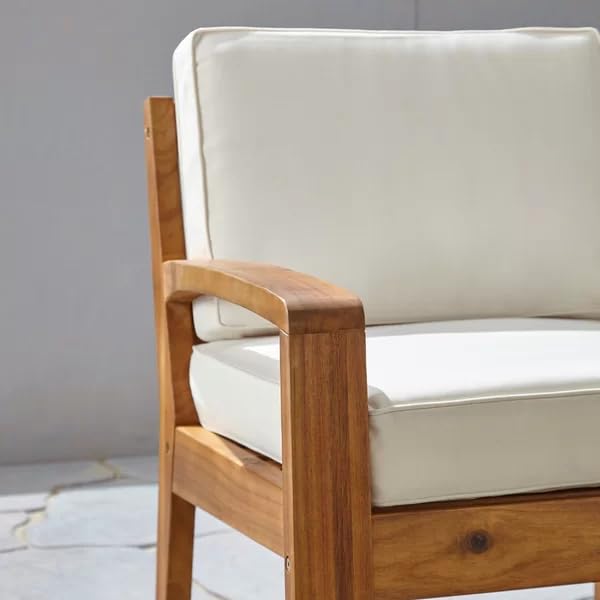 Image of SUNCOM Wooden Armchair for Livingroom Set of 2 - Single Seater Sofa Chair with Cushion - Chair Set for Dining Table - Handmade Wooden Accent Chairs (Cream Cushion, Teak Finish)