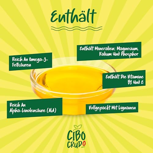 Leinöl Bio Kaltgepresst und Rein - 500ml. Leinsamenöl Bio Reich an Ungesättigte Omega 3 Fettsäuren Antioxidantien und Kalzium. Organic Flaxseed Oil.
