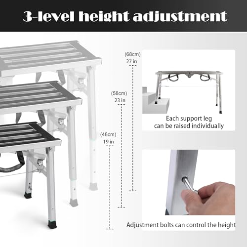 Image of Folding Work Platform 400 Lbs, Height Adjustment 19-27 inch(H), Portable Steel Step Ladder Stool, Perfect for RV Cleaning, Home Painting and Reaching High Places