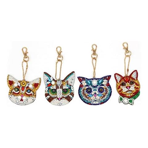 Diamond Painting Kits for Kids Keyrings Animal Cat Diamond Art Keyring Kits 5D DIY Diamond Painting Full Kit for Adults, Key Chains Pendant for Women Purse Backpack Handbag Cover