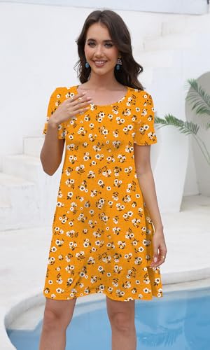 Image of COSSEN Women's Summer 2026 Casual Tshirt Dress Crew Neck Short Sleeve with Pockets Flowy Loose Swing A-Line Sundress