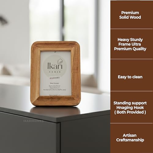 Image of Ikari Homes Solid Wood Photo Frame with Natural Burn Finish | Premium Unbreakable Plexiglass Picture Frame for Tabletop & Wall Hanging Display | Heavy Sturdy Frame with Artisan Craftsmanship