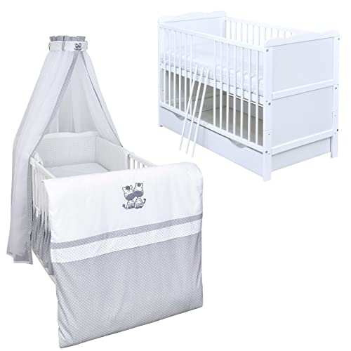 Generisch Baby Delux Babybett Komplett Set Kinderbett umbaubar zum Juniorbett 140x70 weiß Schublade Matratze Bettset mehrteilig (Zebra) Generisch Baby Delux Babybett Komplett Set Kinderbett umbaubar zum Juniorbett 140x70 weiß Schublade Matratze Bettset mehrteilig (Zebra)
