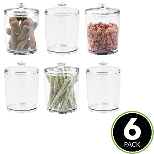 Mdesign Tall Plastic Pet Storage Canister Jar With Lid - Holds Dog/Puppy Food, Treats, Toys, Medical, Dental And Grooming Supplies - Medium - 6 Pack - Clear #TOP1