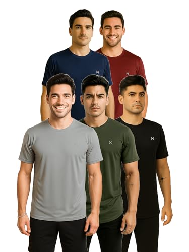 Image of Force NXT Anti Viral Anti Odour Cool Men Round Neck T-Shirt | Sportswear Breathable Solid Men T-Shirt for Gym, Running, Workout, and Casual Wear | Pack of 5