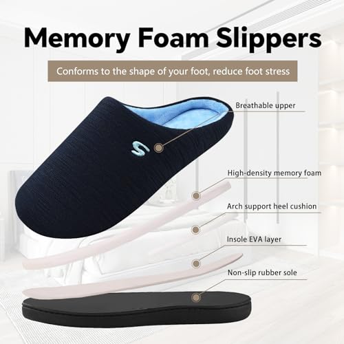 Mens Memory Foam Slipper, Slip on Cozy Slippers for Man, Warm Flannel Machine Washable House Slippers Indoor Outdoor4