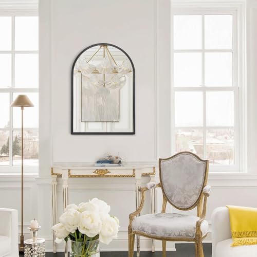 Image of Arch Bathroom Mirror, Wall Mounted Mirror, Black Vanity Wall Mirror Metal Frame Home Decor for Bedroom, Entryway, Living Room 20 inchx16 inch