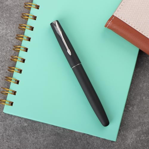 Image of Parker Frontier Matte Black Chrome Trim Roller Ball Pen| Ink Color - Blue | Perfect for Corporate Use | Elite Pen for Professionals