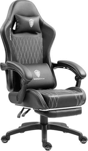 Dowinx Gaming Chair for Adults, High Back Big and Tall Computer Chair with Footrest and Massager, Adjustable PU Leather Ergonomic Gamer Chair, Supports up to 290 lbs, Black