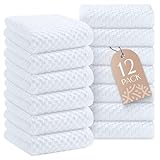 Super Absorbent Kitchen Towels 12 Pack - Premium 100% Cotton Kitchen Towels, 450GSM Thick Machine Washable White Dish Towels for Kitchen Drying, Cleaning, Dobby Weave, Unmatched Quality
