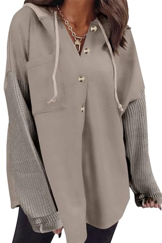 Image of SHEWIN Women Oversized Hooded Sweatshirt Loose Fit Casual Button Hoodies with Pocket 2026