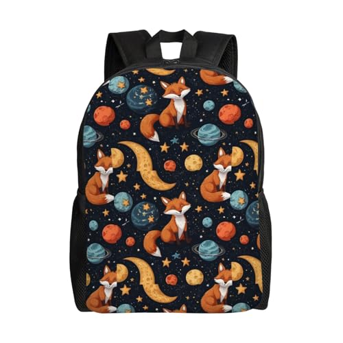 16in Lightweight Travel Backpack Fox Moon Star Planet Casual Daypack for Outdoor Enthusiasts, Business Men & Women, Travel Ready Design