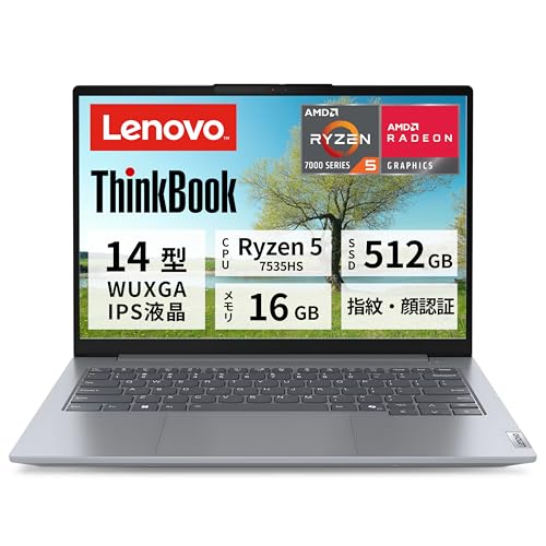 Lenovo ノートパソコン ThinkBook 14 Gen 7 14インチ AMD Ryzen 5 7535HS プロセッサー搭載 メモリ16GB M.2SSD 512GB IR顔認証 指紋認証 搭載 日本語バックライト付キーボード ストームグレー W