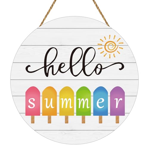 Summer Decorations for Home Hello Summer Door Decor Popsicle Sun Hanging Decorations Wooden Front Door Hanger Hanging Sign for Office Porch Wall Indoor Home Decor