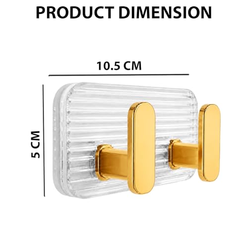 Image of SIGNAMIO 8 Hook Self Adhesive Wall Hooks for Wall Heavy Items, Adhesive Wall Hook, Wall Hooks for Hanging Clothes, Kitchen & Bathroom Accessories, Stick On Hooks for Wall Without Drill -Gold