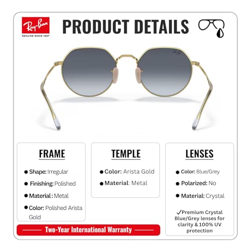 Image of Ray-Ban RB3565 JACK Square-Round Shaped Sunglasses for Men & Women with Official RAYBAN Eyewear Kit