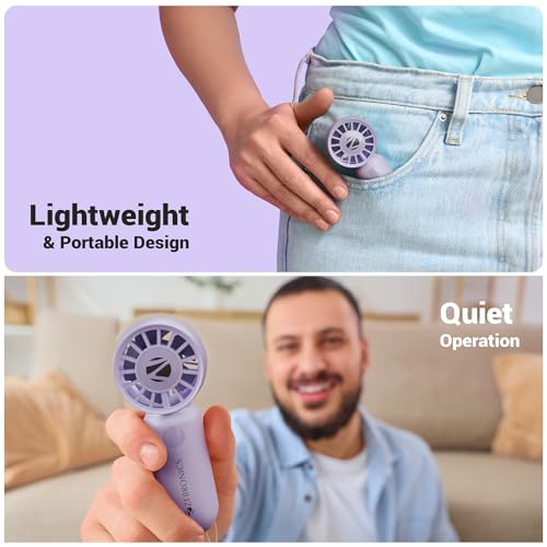 Image of Zebronics Heat Buster 100, Mini Portable Hand Fan, 10500 RPM, 3 Speed Modes with Brushless Motor, Upto 5.4m /s Airflow, Type C Charging, for Travel, Makeup, Office, Home (Purple)