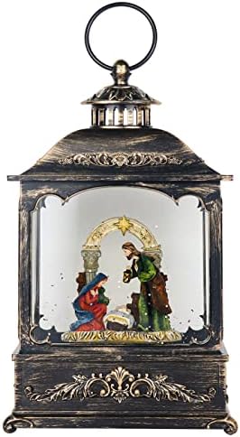 Wondise Christmas Muscal Snow Globe with Timer, USB Plug-in & Battery Operated Spinning Water Glitters Lighted Singing Snow Globe Lantern for Christmas Decorations
