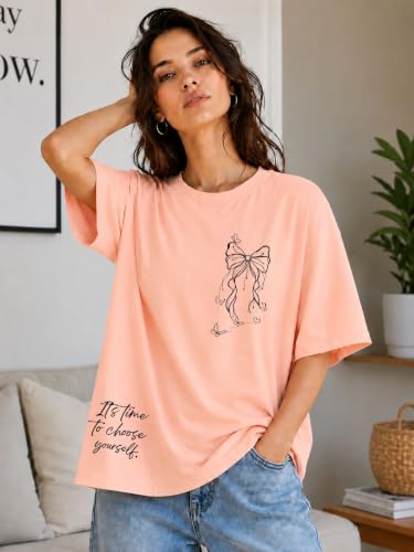 Image of London Hills Tshirt for Woman | Oversized Tshirt for Women | T Shirt for Womans | Graphic T Shirt for Women Pure Cotton | Tops for Woman Western, Printed Oversized Loose Fit Plus
