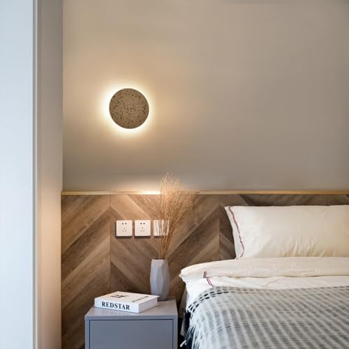 Image of Round Wall Sconce Light,Modern Warm Light for Living Room,Led White Cement Wall Lamp Hardwired,Minimalist Flat Wall Mount Light ,Indoor Sconces Lighting for Bedroom,Hallway,Hotel,8w 3000k Wall Decor
