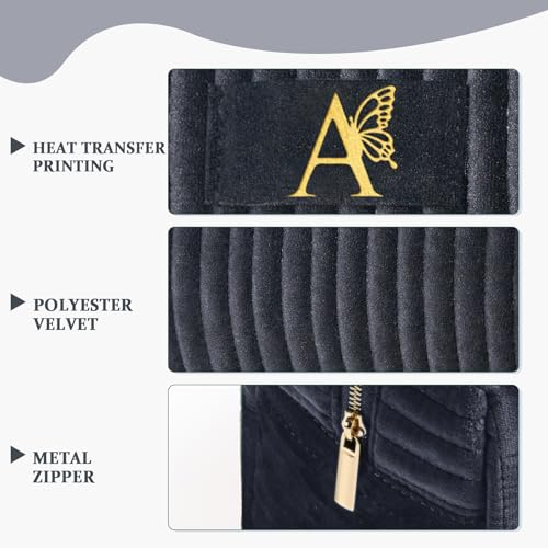 Image of COSHAYSOO Personalized Best Friend Birthday Gifts for Women Unique Woman Happy Retirement Gift, Travel Makeup Bag Quilted Make Up Cosmetic Pouch Beauty Accessories Organizer Black Initial Letter A